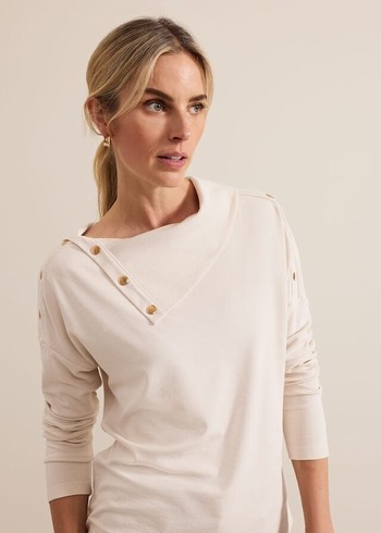 Phase Eight Brienna Button Detail T Shirts Cream Canada | XDFHIJ-146